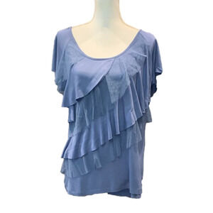 🔥🔥SALE🔥🔥Ab Studio Large Blue Ruffle Front Short Sleeve Top